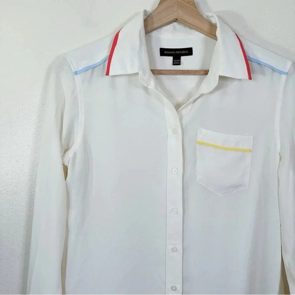 Banana Republic Womens Size Xsmall Color Accents Button Up Blouse Ivory Color - Picture 7 of 16